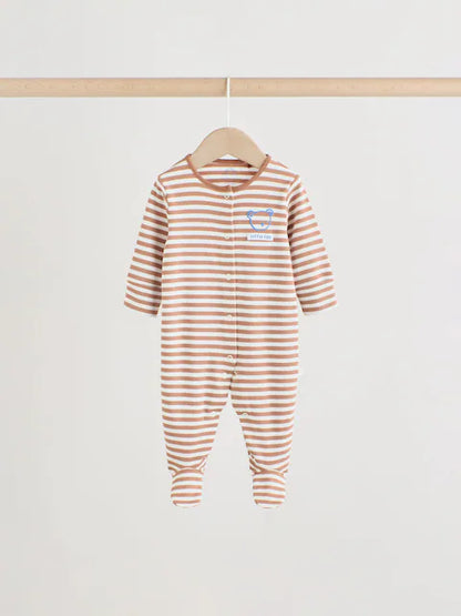 Blue/Ecru Bear Baby Sleepsuits 3 Pack (0-2yrs)