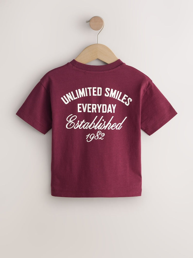 Berry Red Slogan Short Sleeve Back Print T-Shirt (3mths-7yrs)