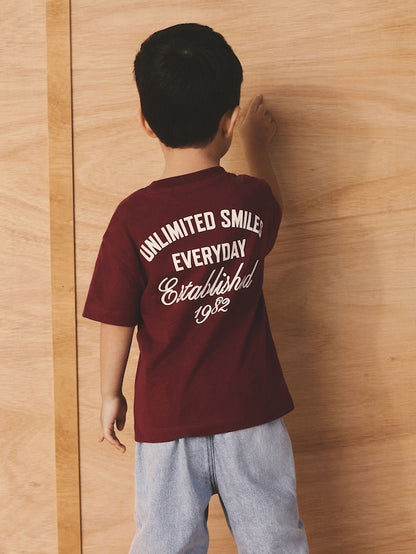 Berry Red Slogan Short Sleeve Back Print T-Shirt (3mths-7yrs) - Size 3-6 Months (62-68cm)