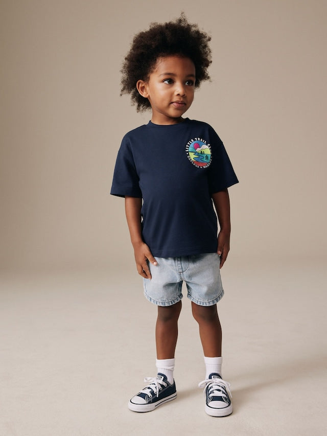 Navy Blue Trail Scene Short Sleeve Back Print T-Shirt (3mths-7yrs) - Size 3-6 Months (62-68cm)