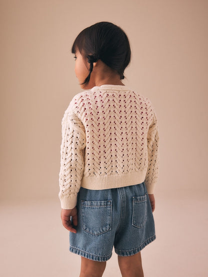Ecru Fluro Embroidered Crochet Cardigan (3mths-7yrs) - Size 3-6 Months (62-68cm)