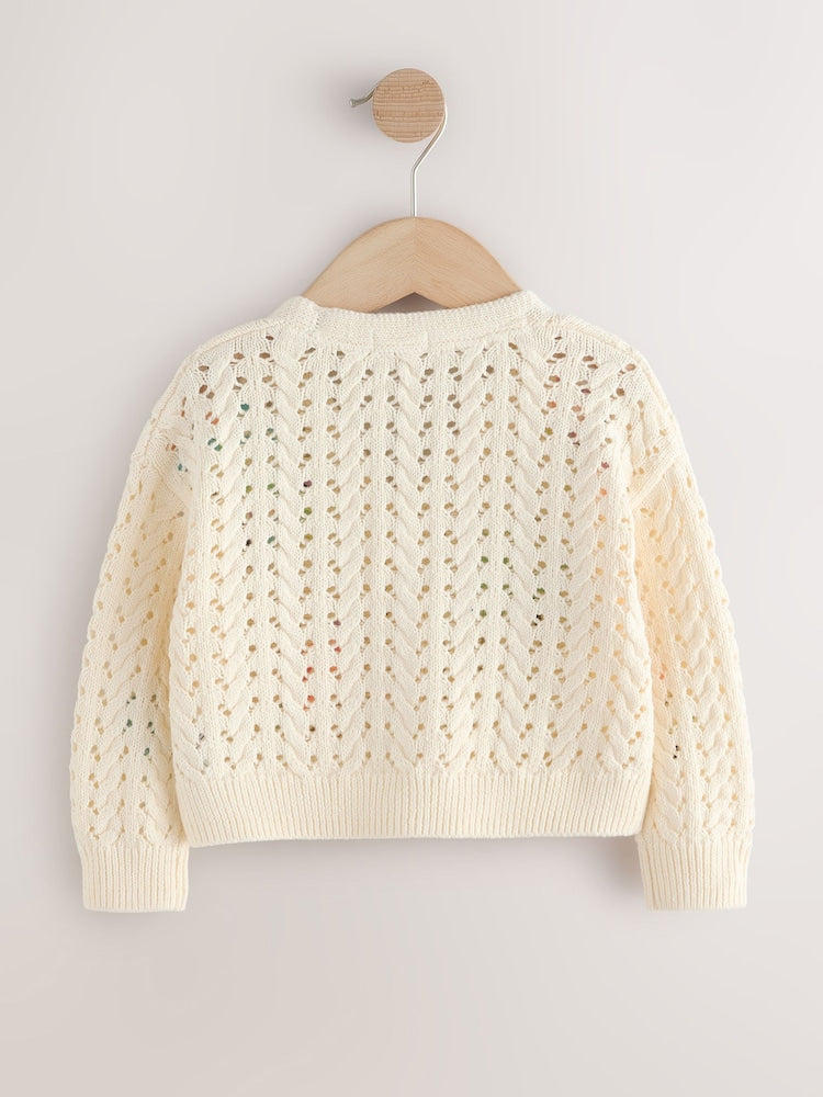 Ecru Fluro Embroidered Crochet Cardigan (3mths-7yrs) - Size 3-6 Months (62-68cm)