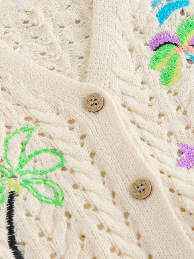 Ecru Fluro Embroidered Crochet Cardigan (3mths-7yrs) - Size 3-6 Months (62-68cm)