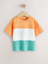Orange/White/Blue Short Sleeve Colourblock T-Shirt (3mths-7yrs) (3mths-7yrs) - Orange/White/Blue / 12-18 Months (80-86cm)