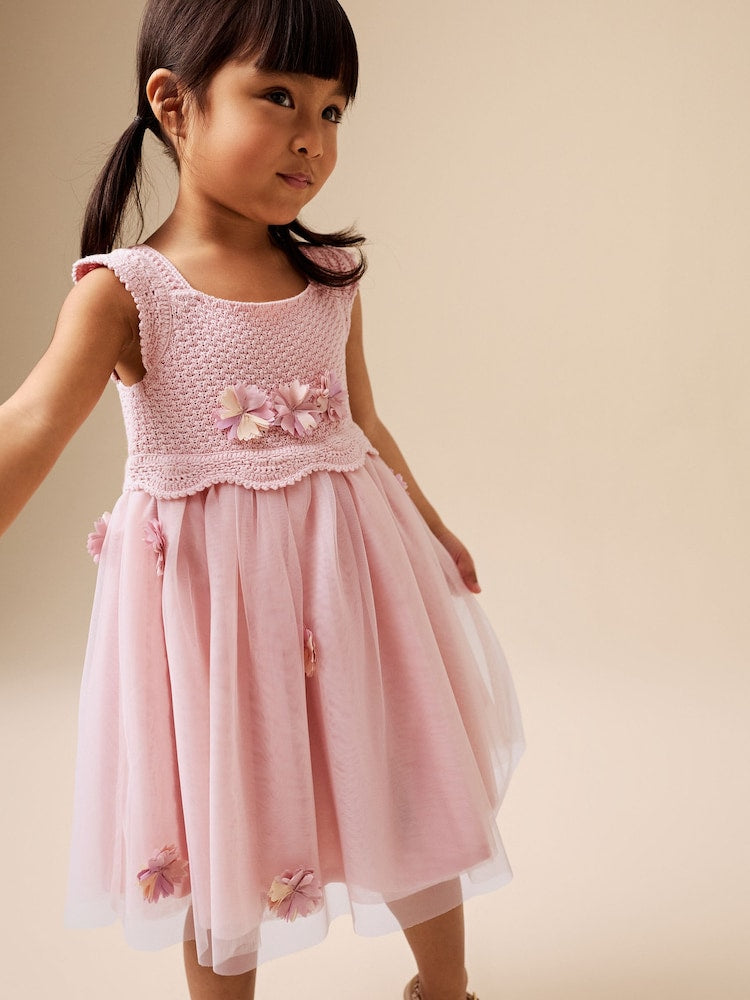 Pink Occasion Flower Dress (3mths-10yrs) - Pink / 7 - 8 Years (122 - 128cm)