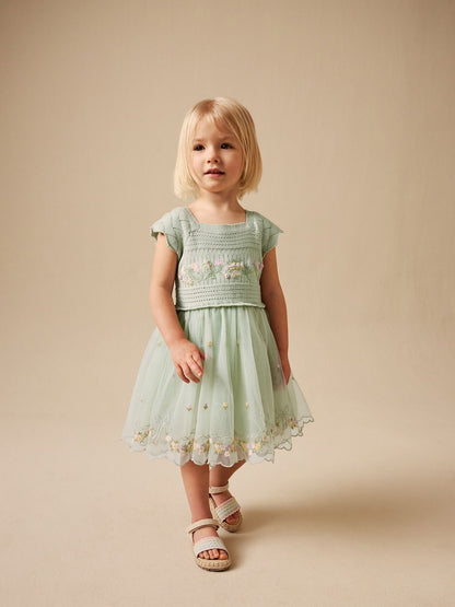 Sage Green Floral Crochet &amp; Tulle Party