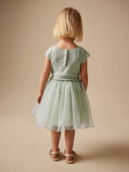 Sage Green Floral Crochet &amp; Tulle Party