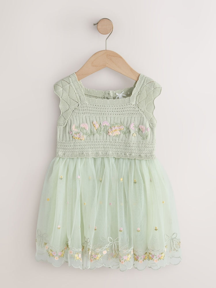 Sage Green Floral Crochet &amp; Tulle Party