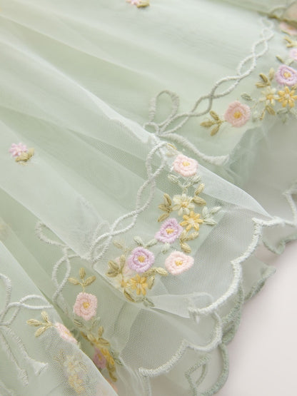 Sage Green Floral Crochet &amp; Tulle Party