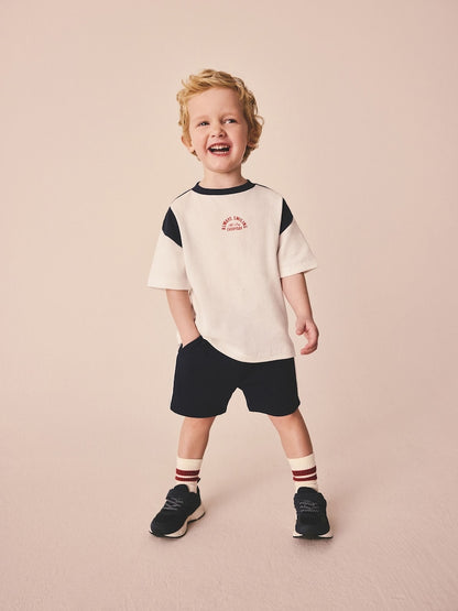 Navy/White Sporty Short Sleeve T-Shirt and Shorts Set (3mths-7yrs)