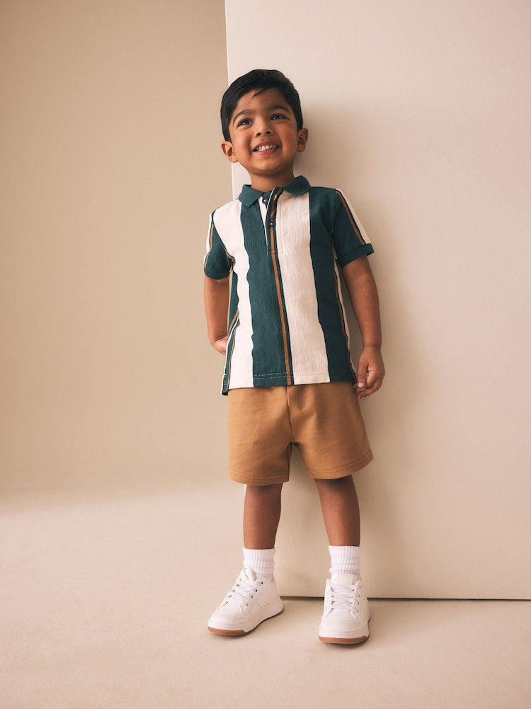 Green/Ecru Stripe Short Sleeve Polo Shirt and Shorts Set (3mths-7yrs)