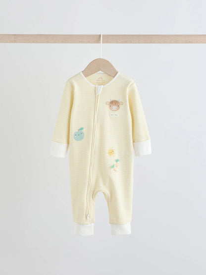 Cream Hamish Two Way Zip Baby Sleepsuits 3 Pack (0mths-3yrs)