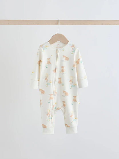 Cream Hamish Two Way Zip Baby Sleepsuits 3 Pack (0mths-3yrs)