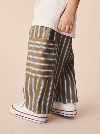 Khaki/Blue Stripe Side Pocket Wide Trousers (3mths-7yrs) - Khaki/Blue Stripe / 12-18 Months (80-86cm)