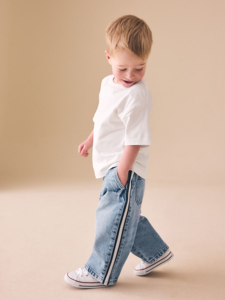Light Blue Side Stripe Wide Fit Jeans (3mths-7yrs) - Light Blue Side Stripe / 12-18 Months (80-86cm)
