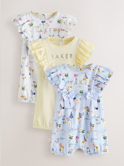 Baker by Ted Baker 3 Pack Frill Sleeve Rompers - Up To 3 Months (50 - 62cm)