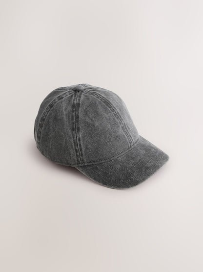 Washed Black Cotton Baseball Cap Hat (1-16yrs) - 11-13 Years (146-158cm)