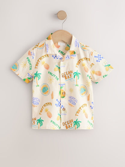 Ecru All Over Print Short Sleeve Revere Collar Printed Shirt (3mths-7yrs)