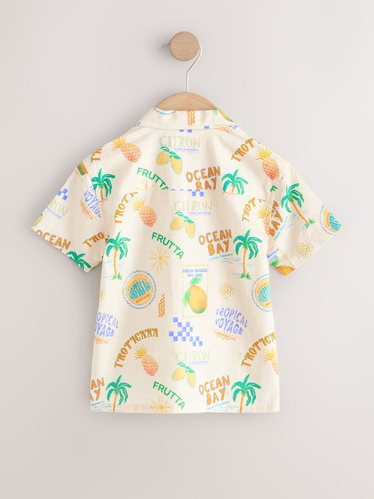 Ecru All Over Print Short Sleeve Revere Collar Printed Shirt (3mths-7yrs)