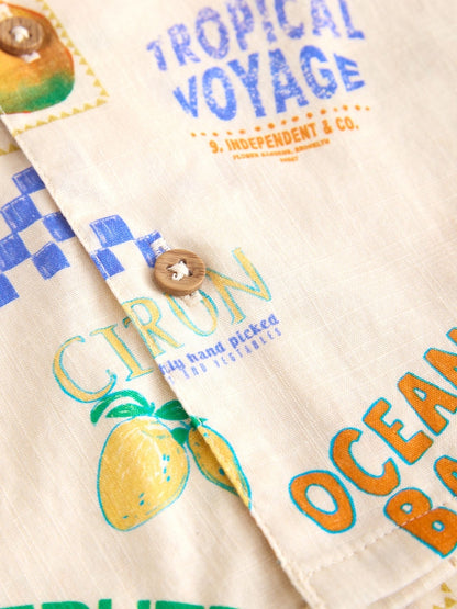 Ecru All Over Print Short Sleeve Revere Collar Printed Shirt (3mths-7yrs)