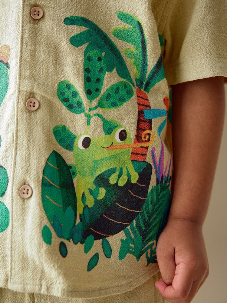 Light Green Jungle Print Short Sleeve Revere Collar Shirt &amp; Shorts Set (3mths-10yrs)
