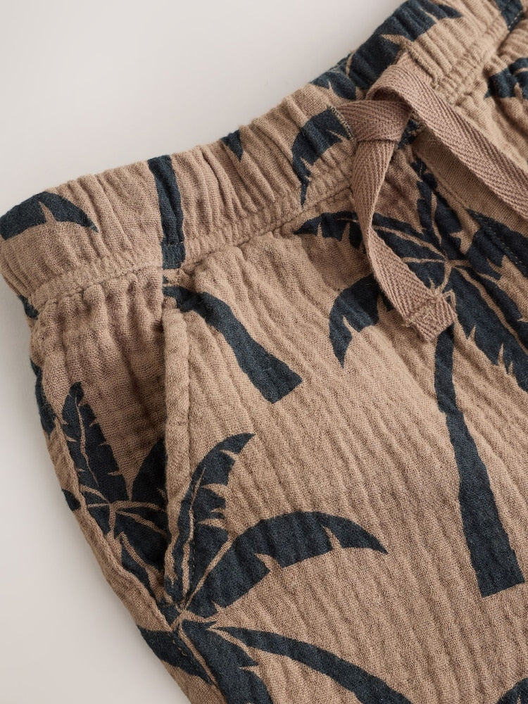 Brown All over Print Palm Short Sleeve Double Cloth Shirt &amp; Shorts Set (3mths-10yrs)