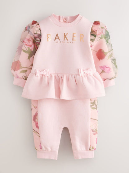 Baker by Ted Baker Pink Organza Floral Sleeve Rompersuit