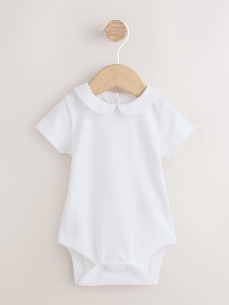 White Embroidered Bear Woven Dungaree and Bodysuit Baby Set (0mths-3yrs)