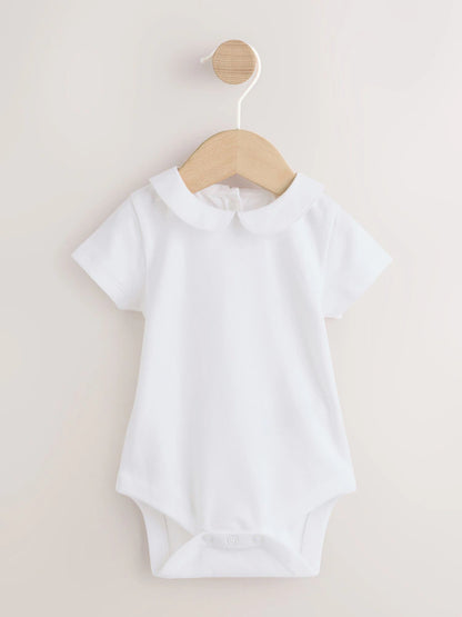 White Embroidered Bear Woven Dungaree and Bodysuit Baby Set (0mths-3yrs)