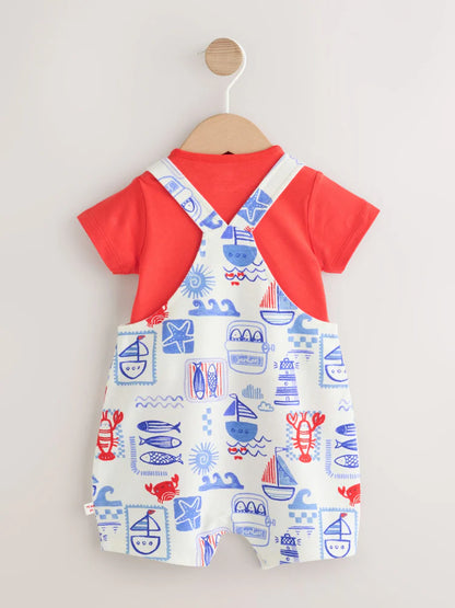 Red Nautical Jersey Dungarees and Bodysuit Baby Set (0mths-2yrs)