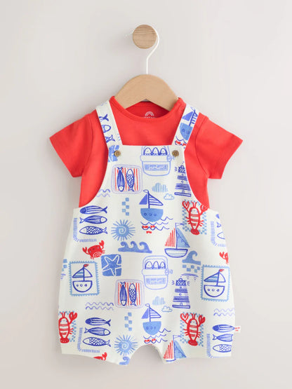 Red Nautical Jersey Dungarees and Bodysuit Baby Set (0mths-2yrs)