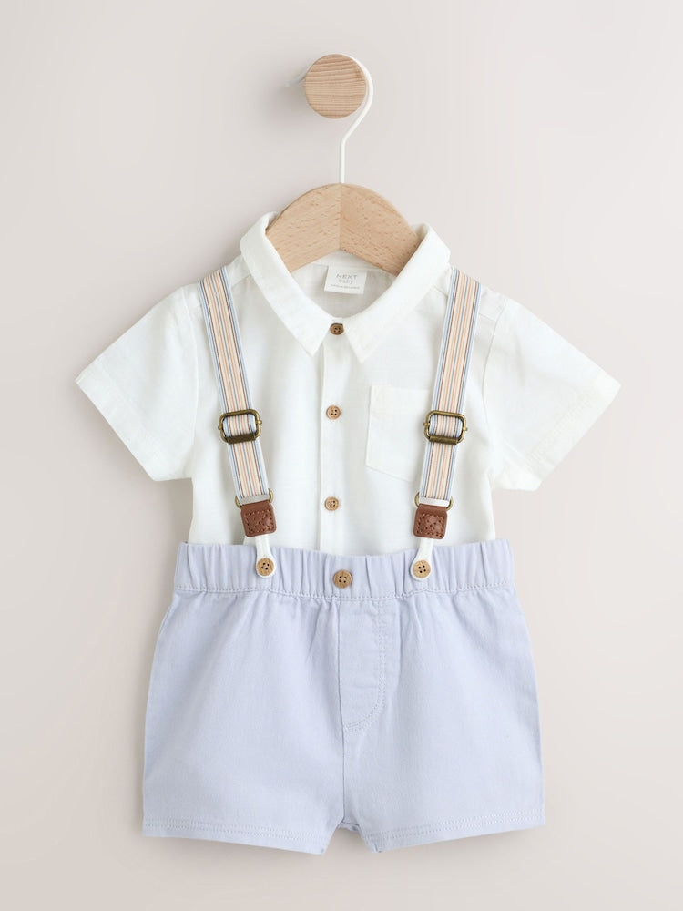 Blue Shirt Body Shorts and Braces Baby Set 3 Piece (0mths-2yrs)