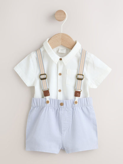 Blue Shirt Body Shorts and Braces Baby Set 3 Piece (0mths-2yrs)