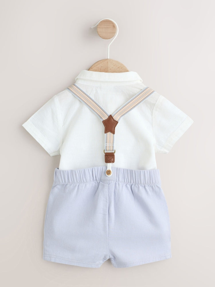 Blue Shirt Body Shorts and Braces Baby Set 3 Piece (0mths-2yrs)