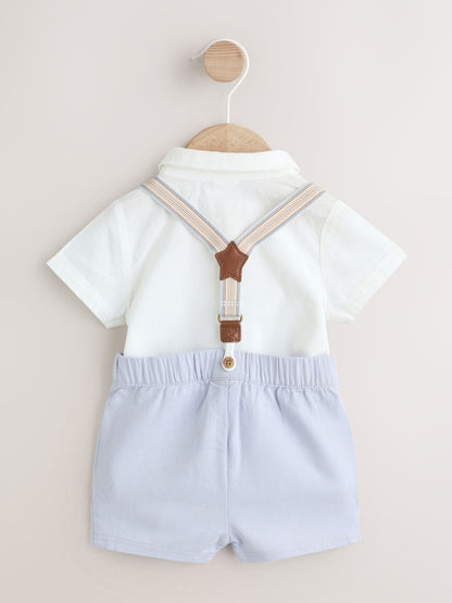 Blue Shirt Body Shorts and Braces Baby Set 3 Piece (0mths-2yrs)