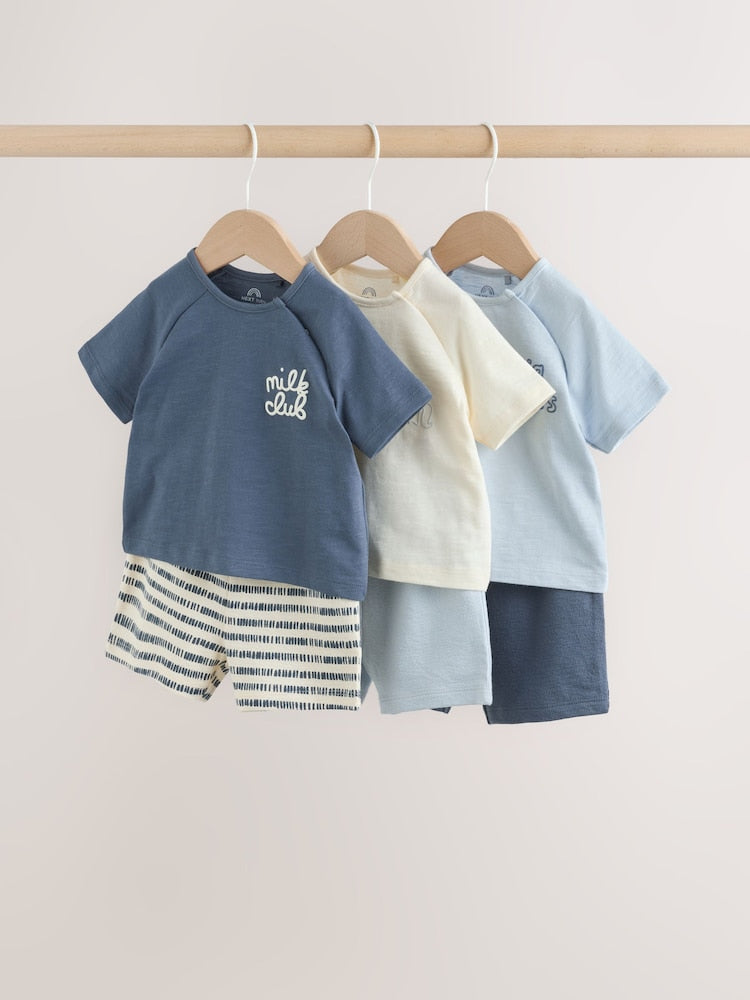 Blue/Ecru Milk Club Tops and Shorts Baby Set 6 Piece (0mths-3yrs) - Blue/Ecru Milk Club / 12-18 Months (80-86cm)