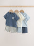 Blue/Ecru Milk Club Tops and Shorts Baby Set 6 Piece (0mths-3yrs) - Blue/Ecru Milk Club / 12-18 Months (80-86cm)