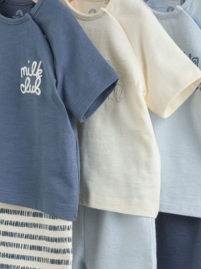 Blue/Ecru Milk Club Tops and Shorts Baby Set 6 Piece (0mths-3yrs)