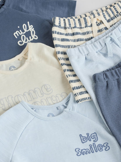 Blue/Ecru Milk Club Tops and Shorts Baby Set 6 Piece (0mths-3yrs)