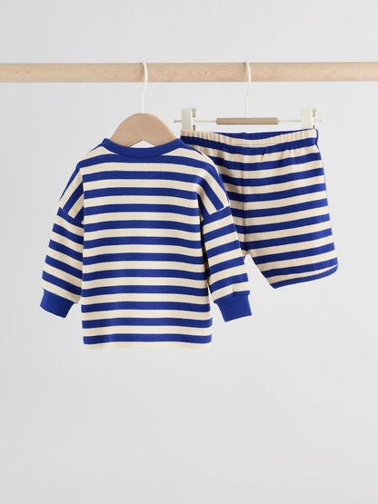Blue Stripe Long Sleeve Top and Shorts Baby Set (0mths-2yrs)