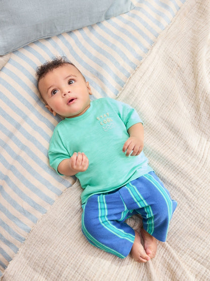 Green/Blue Stripe Top and Trousers Baby Set (0mths-2yrs) - Green/Blue Stripe / 12-18 Months (80-86cm)
