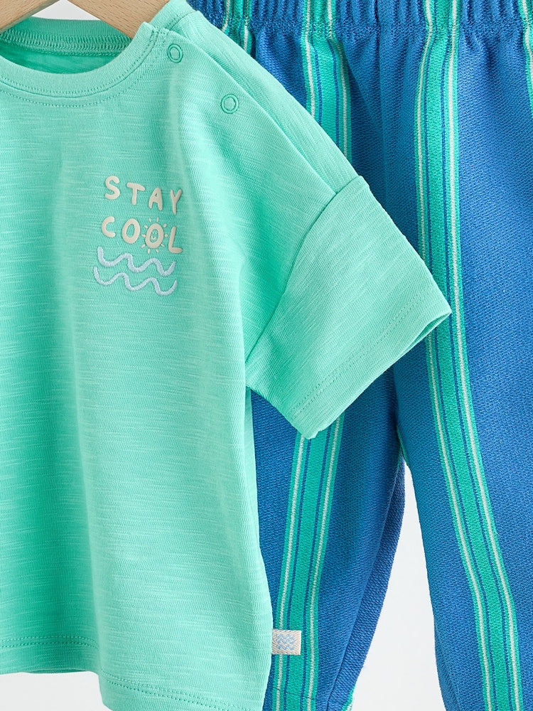 Green/Blue Stripe Top and Trousers Baby Set (0mths-2yrs)