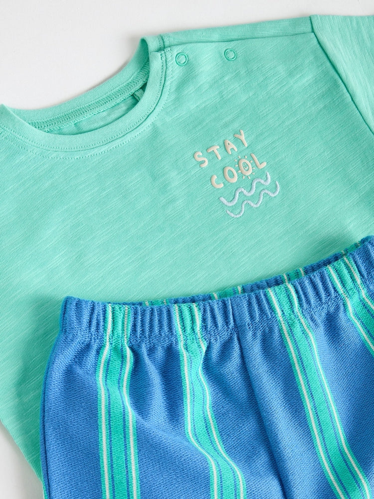 Green/Blue Stripe Top and Trousers Baby Set (0mths-2yrs)