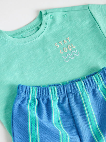 Green/Blue Stripe Top and Trousers Baby Set (0mths-2yrs)