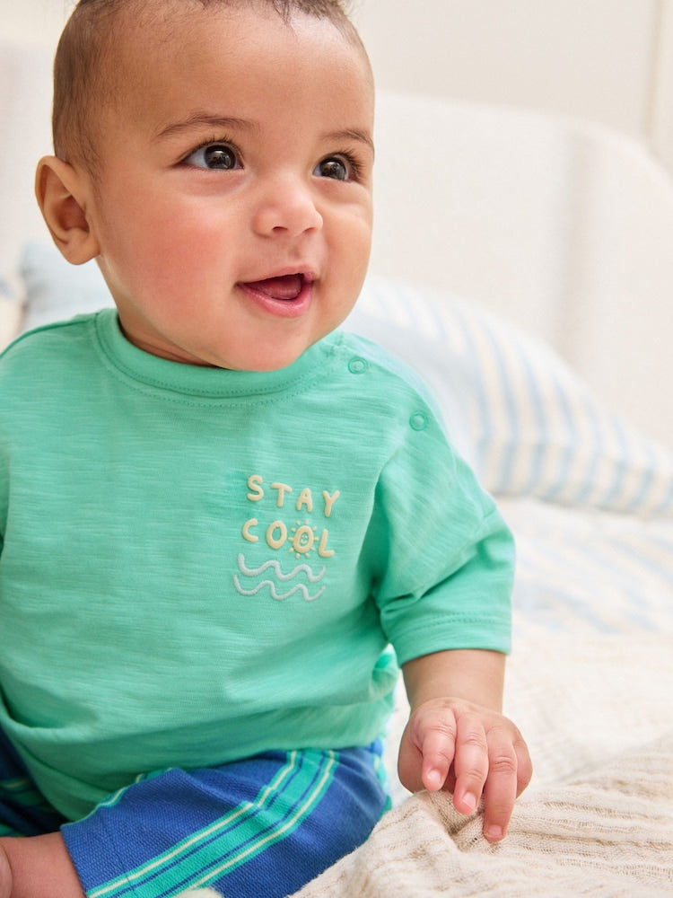 Green/Blue Stripe Top and Trousers Baby Set (0mths-2yrs)