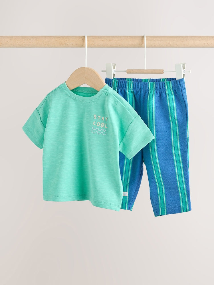 Green/Blue Stripe Top and Trousers Baby Set (0mths-2yrs)