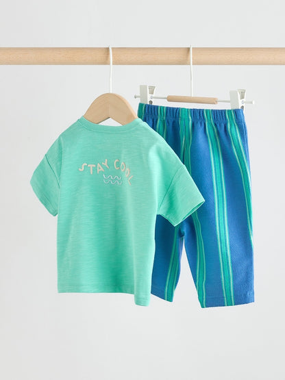 Green/Blue Stripe Top and Trousers Baby Set (0mths-2yrs)