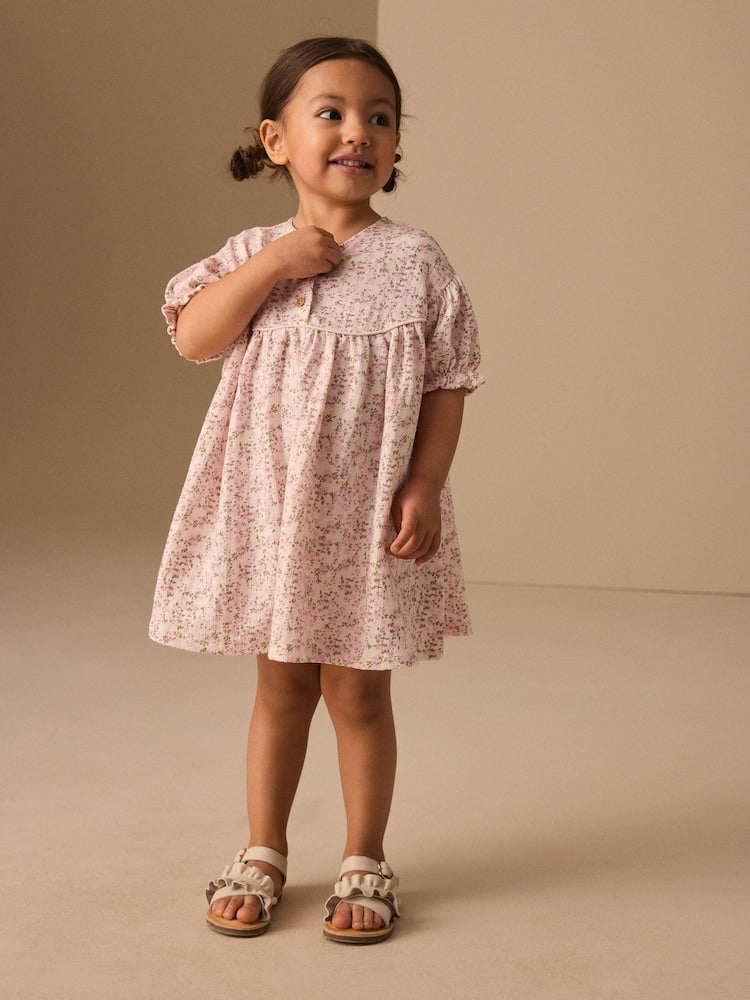 Pink Floral Button Jersey Dress (3mths-7yrs)