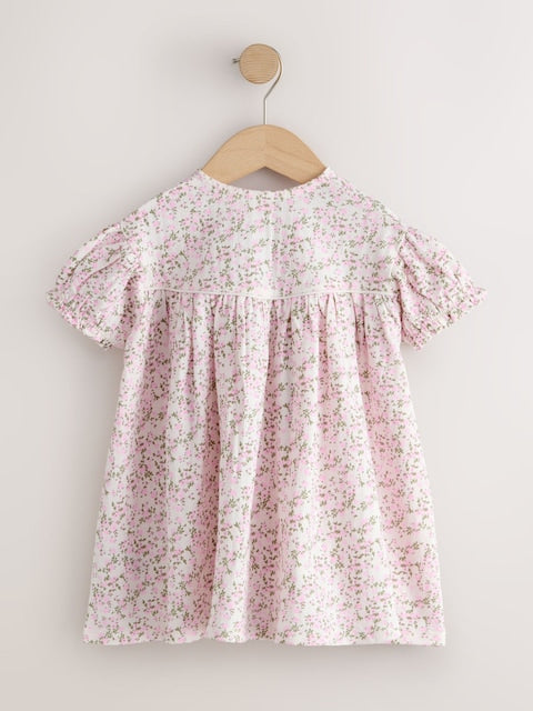 Pink Floral Button Jersey Dress (3mths-7yrs)