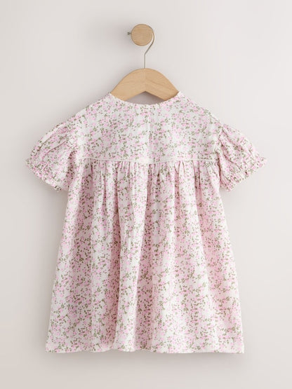 Pink Floral Button Jersey Dress (3mths-7yrs)